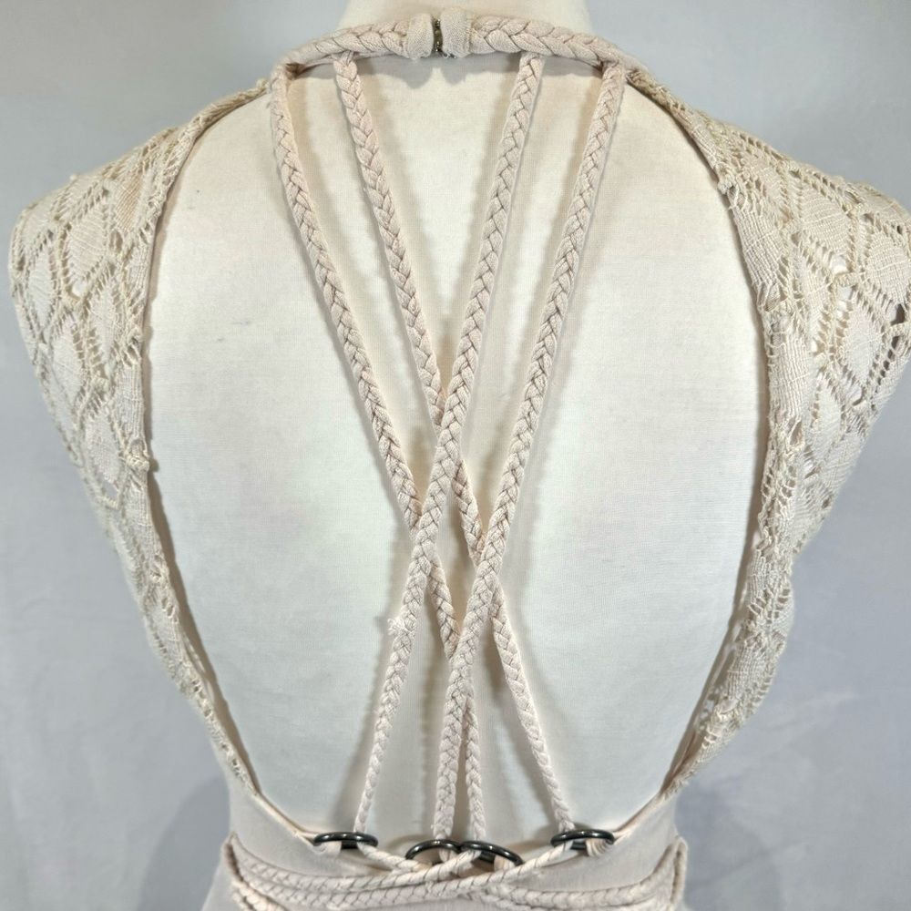 Free People ivory cross rope detail backless asymmetrical midi dress size small - Picture 8 of 12